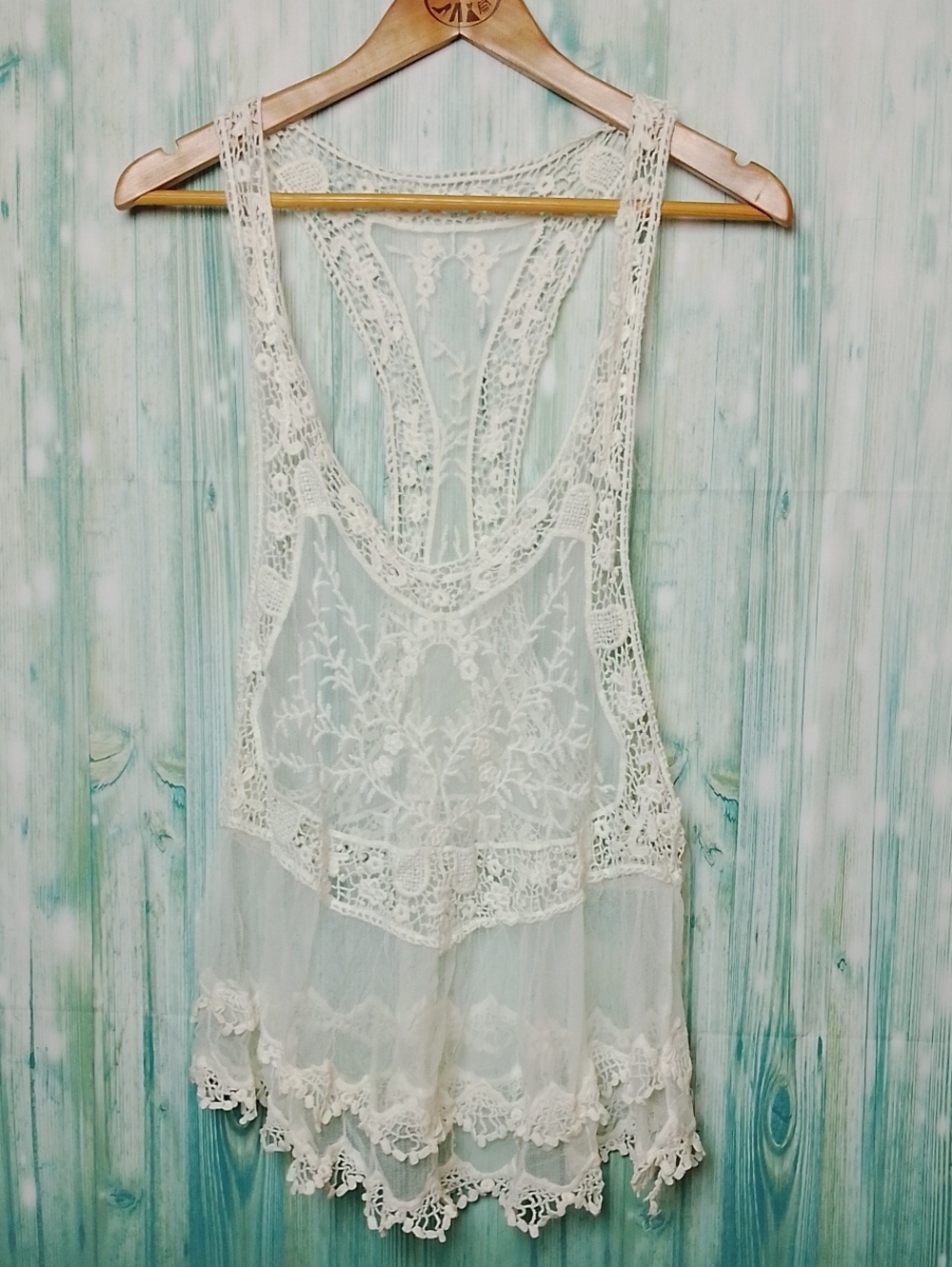 Tulle And Crochet Pull Over Tank White Large